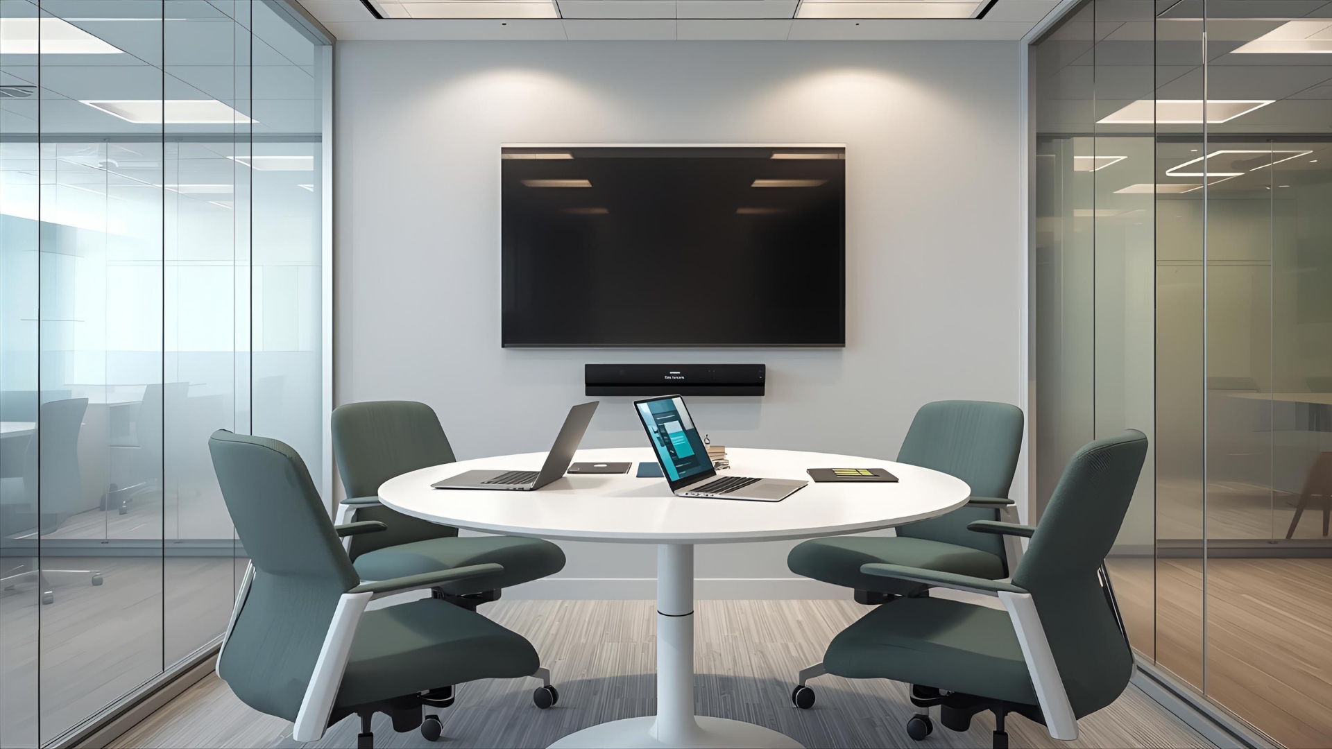 Huddle room with conferencing bar