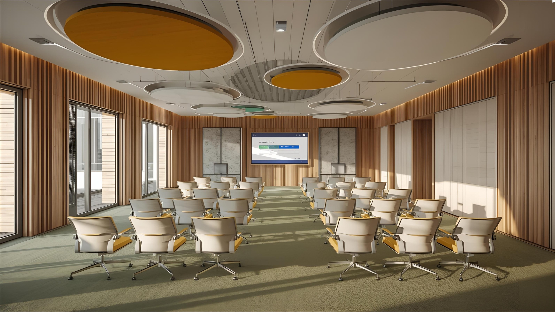 Training room with tracking PTZ and audience display